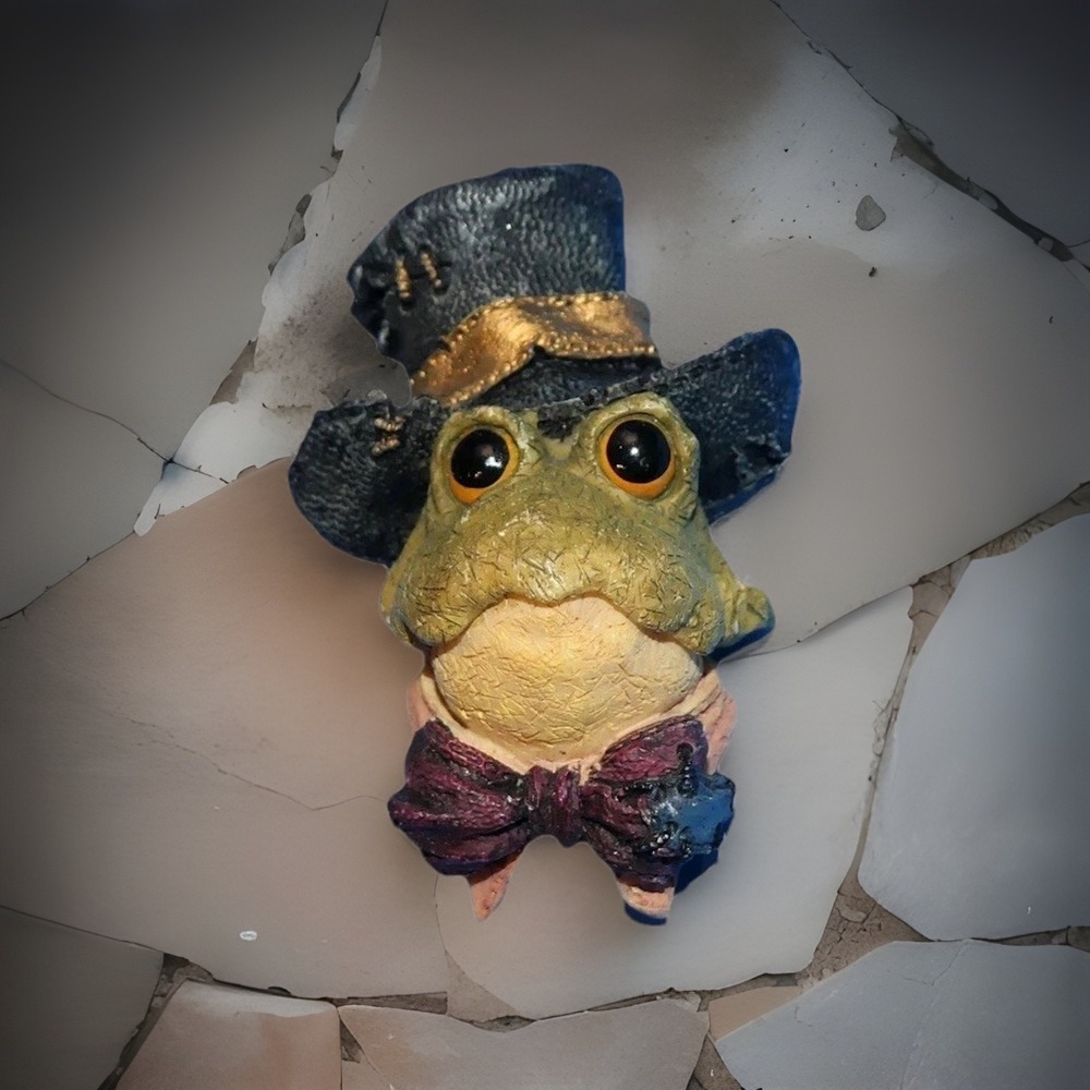 Vintage The Formal Frog Brooch Pin Boyds Folkware Fenton J. Padworthy Toad Hat